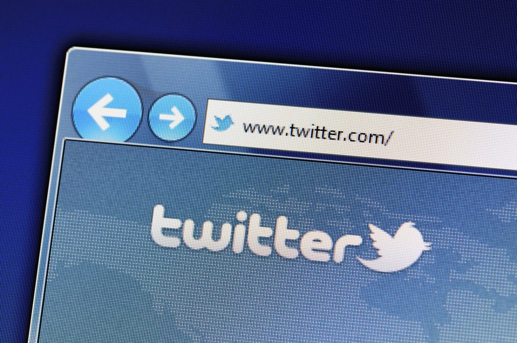 Twitter website on computer screen.