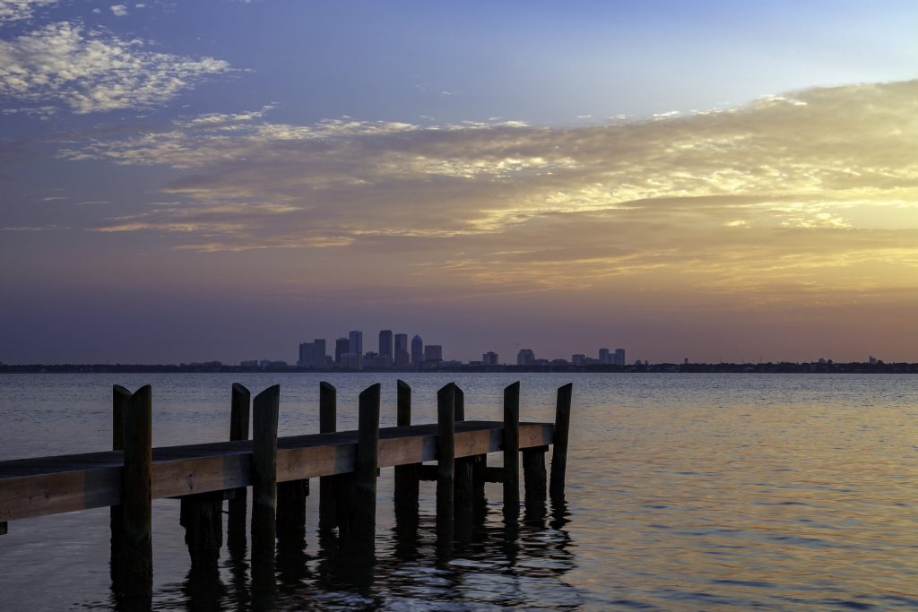 The Tampa skyline across Tampa Bay.