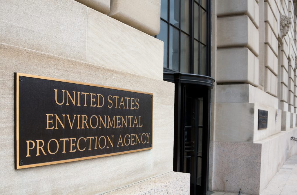 A placard outside the headquarters of the United States Environmental Protection Agency.