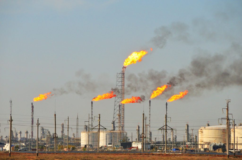 A series of flares at a gas plant.