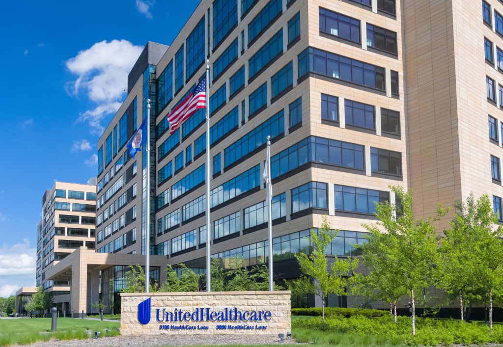 A UnitedHealth sign in front of an office building.