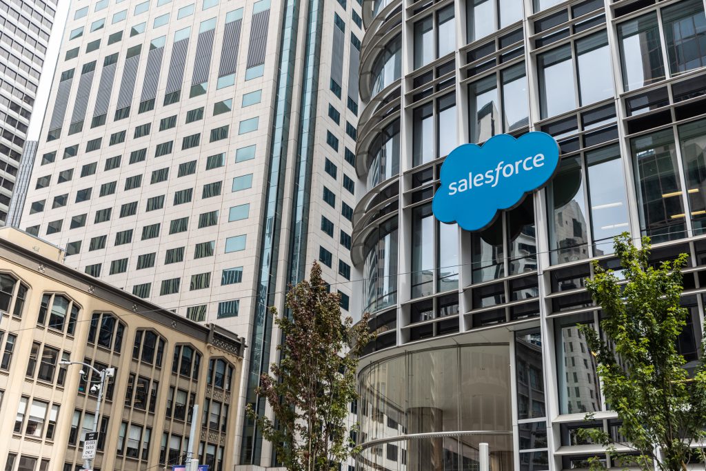 Salesforce's logo on their building in San Francisco.