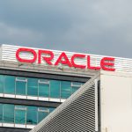 Oracle headquarter building in Bucharest. Logo of the Oracle company on a office building.