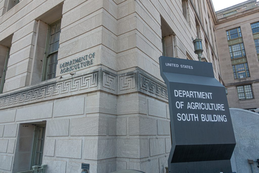 A sign outside the United States Department of Agriculture.